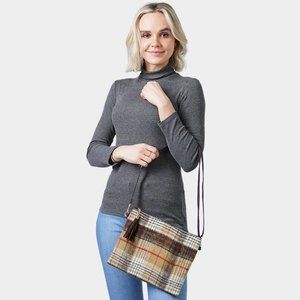 Camel  Plaid Check Crossbody / Clutch Bag